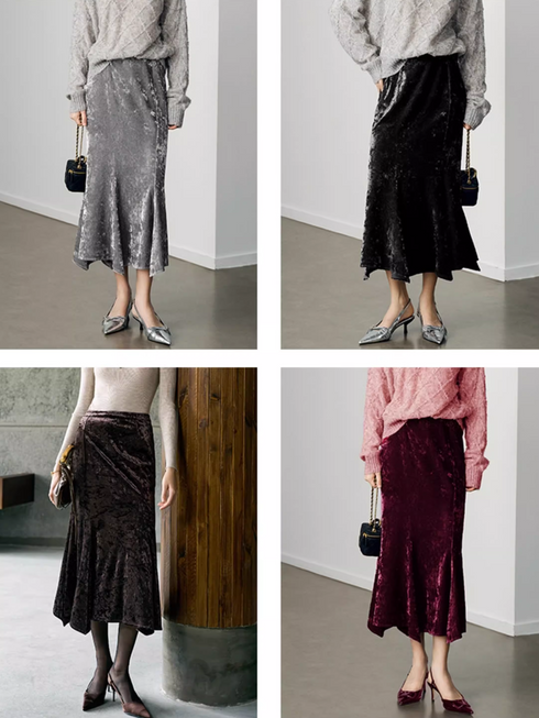 Elegant Diamond-Velvet Mermaid Skirt for Women – New Winter High-Waist Midi Velvet Skirt