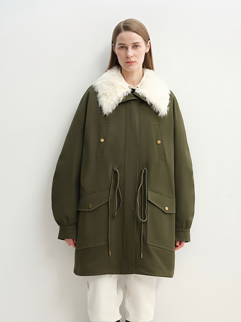 Mid-Length Down Parka with Detachable Wool Collar — Warm 90% Goose Down Fishtail Coat for Women