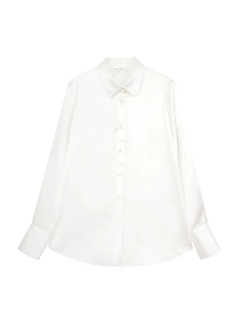 Women's Heavyweight Mulberry Silk Shirt – Relaxed-Fit Solid Color Collared Silk Blouse