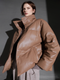 Women’s Genuine Sheepskin Down Jacket | Stand Collar White Goose Down Leather Coat for Fall and Winter
