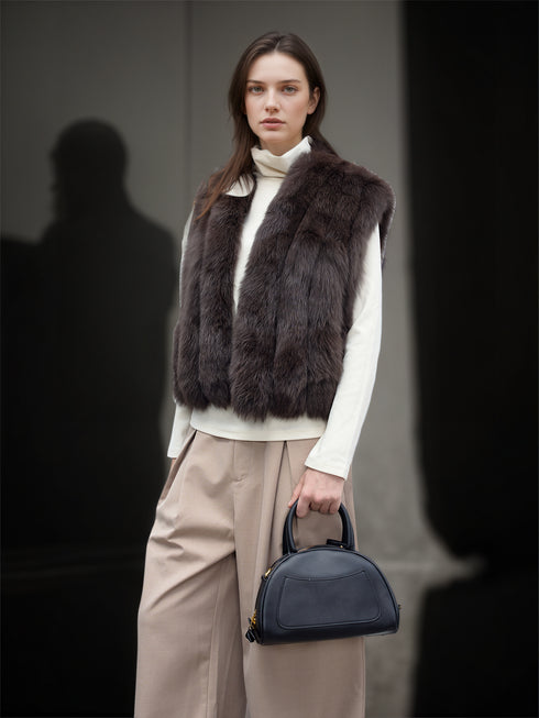 Women’s Fox Fur Vest | Short Winter Gilet Inspired by Finnish Saga Furs Style