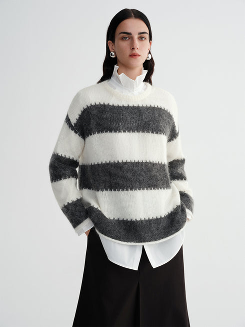 Soft Fuzzy Mohair & Merino Wool Pullover Sweater for Women | Cozy Fall Winter Knitwear