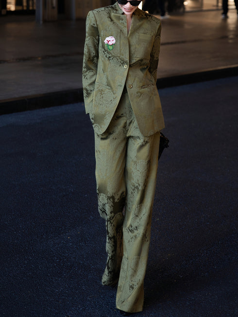 High-End Retro Jacquard Beaded Suit – Wide-Leg Pants Two-Piece Set