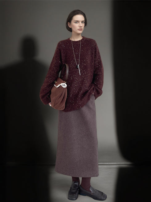 Women’s Premium Mohair Alpaca Wool Sweater | Soft Brushed Knit Pullover with Sequin Yarn for Winter