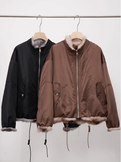 Women’s Reversible Fur Parka Jacket | Short Winter Coat with Soft Plush Design