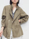 Autumn Retro High-Density Cotton Drawstring Dual-Collar Utility Jacket