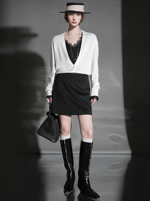 Silk-Cashmere A-Line Wool Mini Skirt for Women – High-Waist Slimming Winter Skirt, Versatile Style