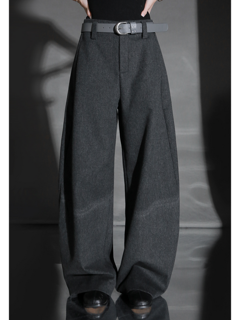 Fashion Belted Tapered Wool Trousers for Women – Elegant Cocoon Silhouette Long Suit Pants