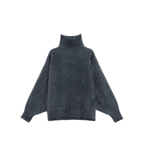 Heavyweight Brushed High-Neck Sweater for Women | Plush Fleece-Like Texture Winter Knit Pullover