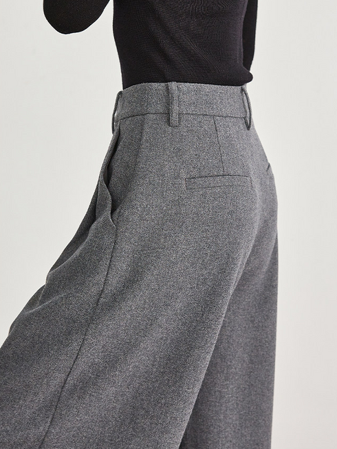 Women's Gray Wool Wide-Leg Suit Pants – Premium Draped Wool-Blend Trousers for Fall/Winter