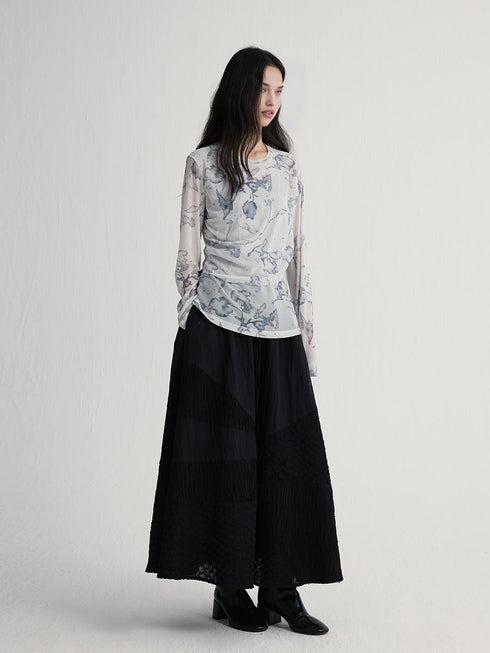 Textured Fabric Black Panel A-Line Skirt | Autumn A-Line Midi Skirt for Women