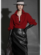 Old Money Style Wool Textured Shirt for Women – Luxury Fitted Button-Up Blouse with Metal Details, Fall Winter Collection