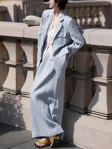 Old Money Autumn Suit Set – Relaxed Linen Blazer & Skirt Two-Piece