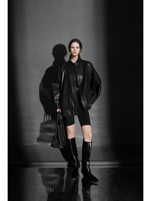 Chic Oversized Leather Jacket for Women – Premium Lambskin Commuter Coat with Large Pockets, Autumn Fashion