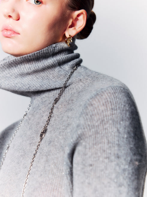 100% Cashmere Sequined Turtleneck Knit Top – Soft, Skin-Friendly Luxury Winter Sweater