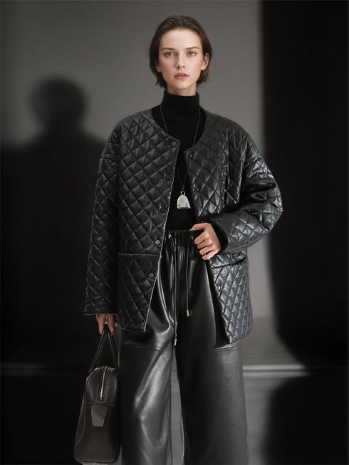 Women’s Genuine Sheepskin Culottes | Cropped Wide-Leg Leather Pants with Elastic Waist, Casual Office Style