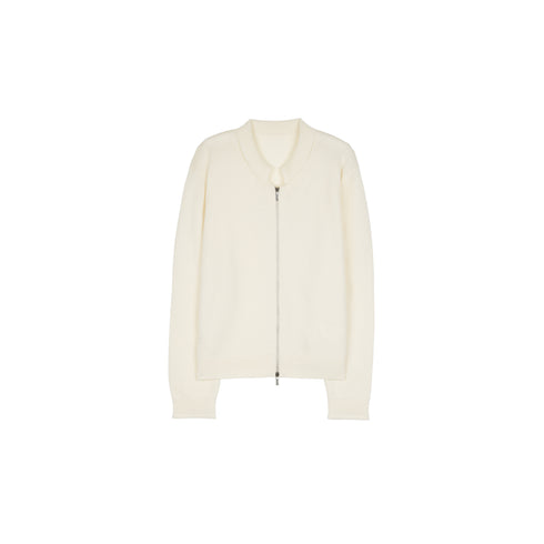 Women’s Heavyweight Australian Superfine Merino Double-Layer Knit Cardigan | Vintage Scallop Collar, Two-Way Zipper & Rolled Hem