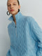 Relaxed Fit Zipper Cable Knit Wool Sweater for Women - Autumn/Winter Casual Sporty Loose Polo Shirt