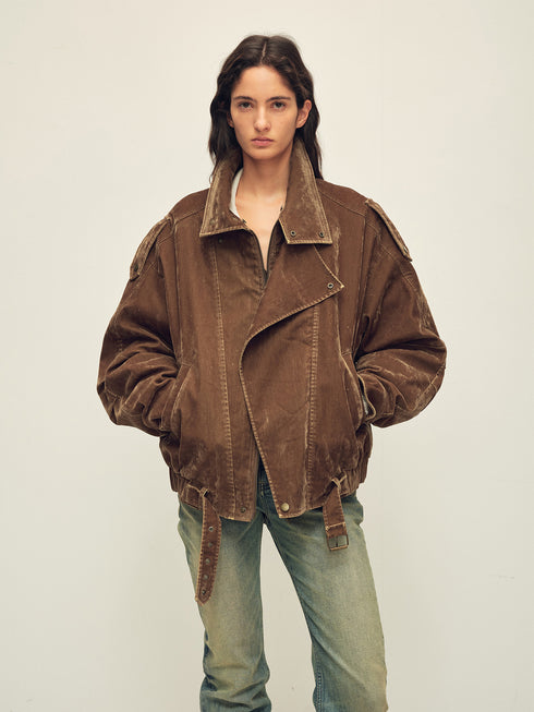 Flocked Denim Parka Coat with Wool Collar and 90% Goose Down Filling for Winter