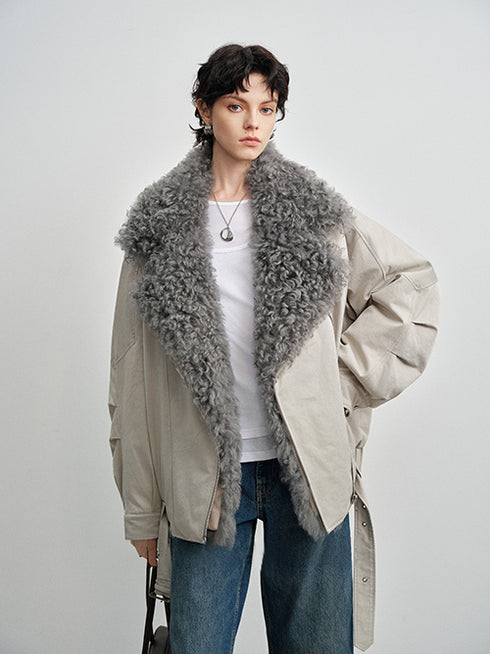 Detachable Shearling-Collar Down Parka for Women – 90% White Goose Down Winter Fur-Trim Coat