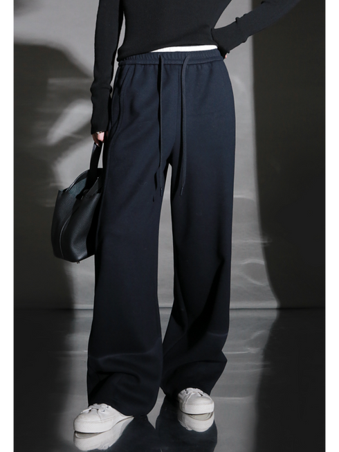 Wool Blend Drawstring Wide-Leg Pants – Color Block Casual Trousers for Women, Trendy Relaxed Fit Banana Pants for Autumn/Winter