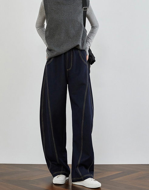 High-Quality Faux Denim Women's Loose Fit Banana Jeans – Elastic Waist Tall Extended Wide-Leg Scythe Pants