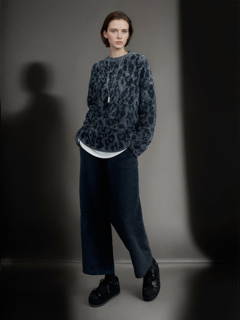 Women’s Leopard Print Cashmere Wool Sweater | Soft Brushed Knit Pullover for Fall Winter