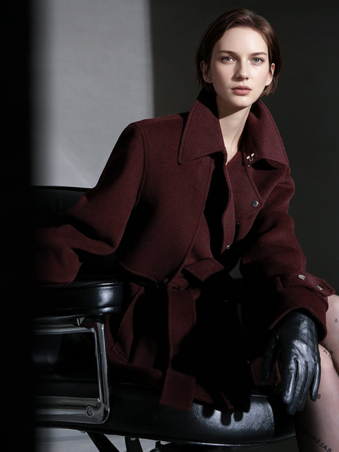 French Minimalist Chic Wool Coat for Women – Double-Faced Cashmere Overcoat with Lapel and Metal Buttons, Fall Winter Elegant Outerwear