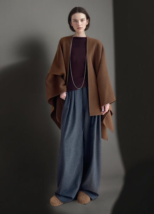 Women’s 80% Wool 20% Tencel Shawl Cape | Elegant Old Money Style Wrap in Classic Tan Brown