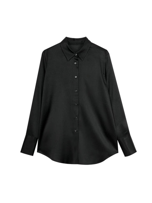 Women's Heavyweight Mulberry Silk Shirt – Relaxed-Fit Solid Color Collared Silk Blouse