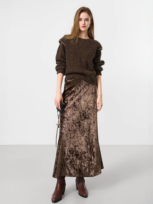 French Vintage Velvet Midi Skirt for Women — Autumn New Fishtail Silhouette Skirt