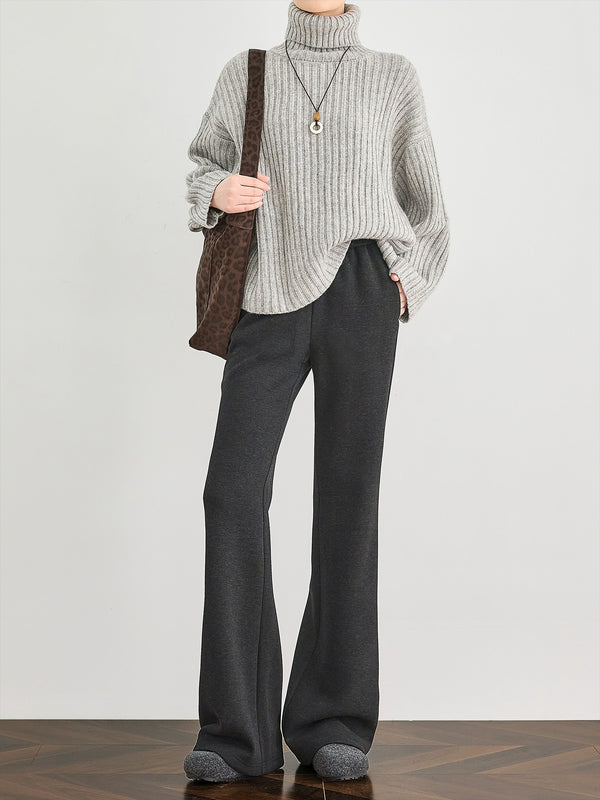 Women's Dark Gray Slim Flared Wool Knit Sweatpants – Soft Cozy Winter Lounge Pants