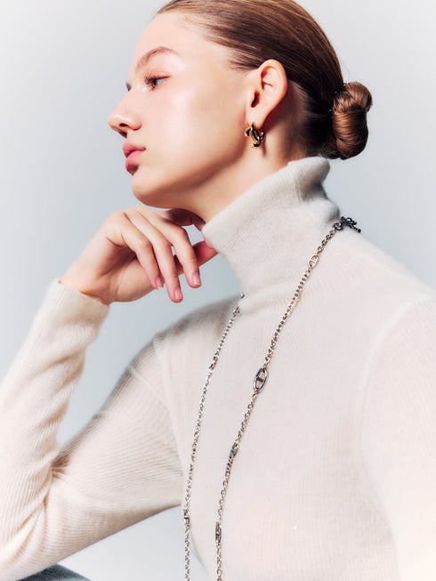 100% Cashmere Sequined Turtleneck Knit Top – Soft, Skin-Friendly Luxury Winter Sweater