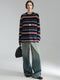Wide Stripe Wool Knit Sweater for Women – Soft and Cozy Round Neck Pullover for Autumn/Winter