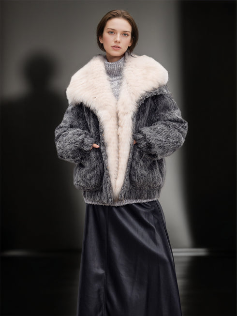Women’s Wool-Blend Down Coat with Fox Fur Collar | 90% White Goose Down Winter Jacket