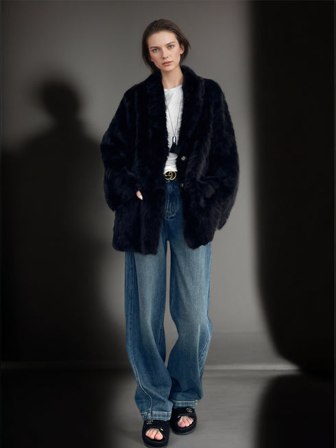 Women’s Faux Shearling Blazer Coat with V-Neck | Chic Bouclé Style Eco Fur Jacket for Winter