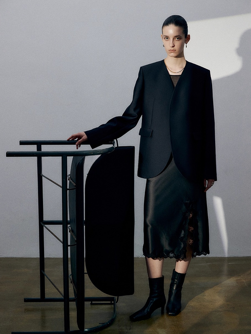 French Elegant Acetate Lace Slit Midi Skirt — Boudoir-Inspired Custom Craft Skirt for Women