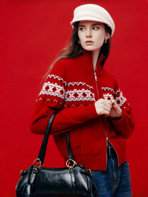 Christmas Love Letter | Premium Wool Artistic Speckled Yarn Fair Isle Luxury Craft Stand Collar Cardigan – Holiday Knitwear