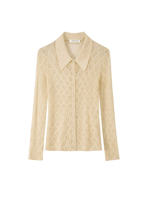 Exquisite Lace Hollow-Out Shirt | Lightweight 3D Embroidered Classic Collared Blouse for Effortless Elegance