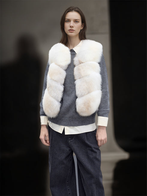 Women’s Short Fox Fur Vest | Chic Fall Winter Sleeveless Jacket by Sagafurs-Inspired Design