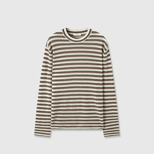 Minimalist Wool Striped Base Layer Top for Women – Coffee Brown & Soft Pink Fashion Knit