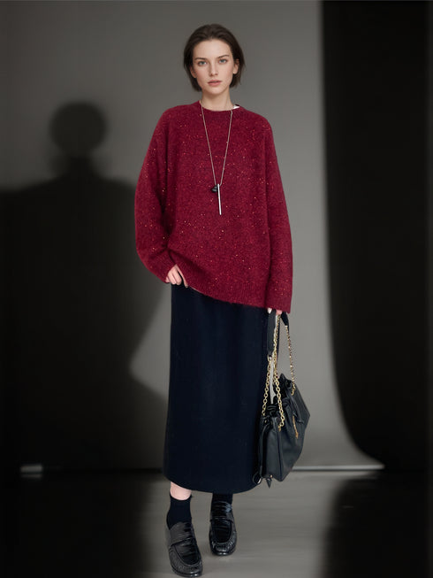 Women’s Premium Mohair Alpaca Wool Sweater | Soft Brushed Knit Pullover with Sequin Yarn for Winter