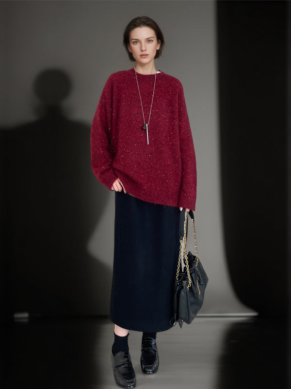 Women’s Premium Mohair Alpaca Wool Sweater | Soft Brushed Knit Pullover with Sequin Yarn for Winter