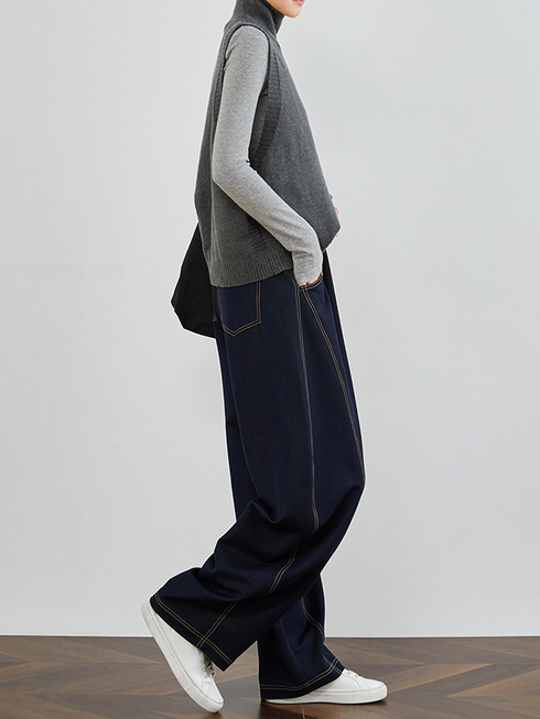 High-Quality Faux Denim Women's Loose Fit Banana Jeans – Elastic Waist Tall Extended Wide-Leg Scythe Pants