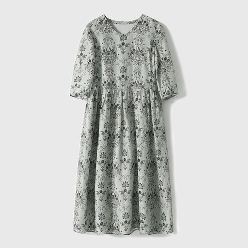 Luxury Silk-Linen Blend Dress – Floral Print, Effortlessly Elegant