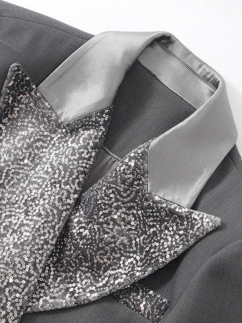 Party Velvet & Sequin Acetate-Satin Blazer – Old-Money Structured Wide-Shoulder Jacket with Contrast Paneling