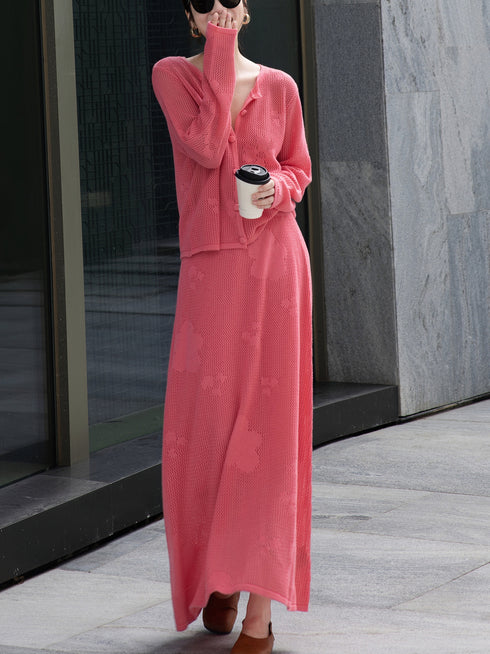 Women's Autumn Two-Piece Set – Old Money Lazy Style Cranberry Loose Blouse & Elegant Skirt