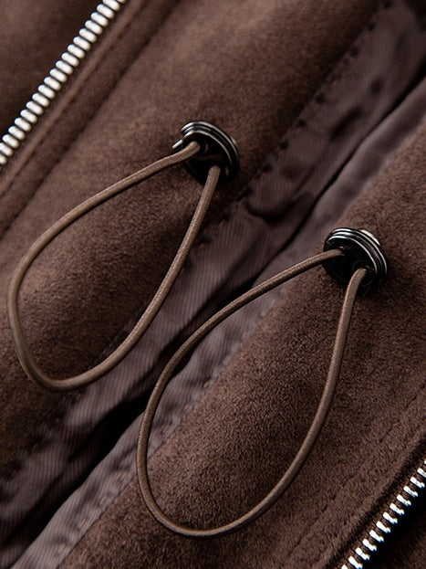 Suede Touch Double-Layer Jacket & Chic Midi Skirt Set – Eco Brushed Fabric