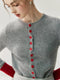 Baby Goat Cashmere Knit Cardigan for Women – Crew Neck Color-Block Wool Sweater Jacket