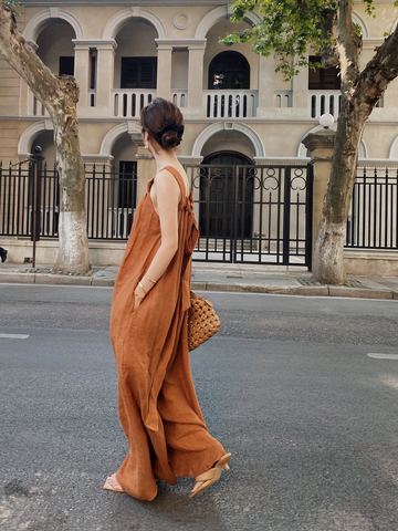 Women’s Summer Linen Wide-Leg Jumpsuit – 2025 Lightweight High-End One-Piece Outfit